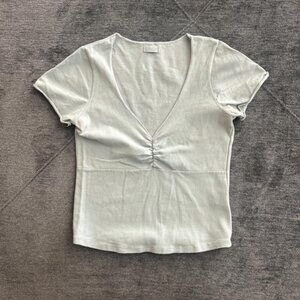 Light Gray V-Neck Ruched Women Top